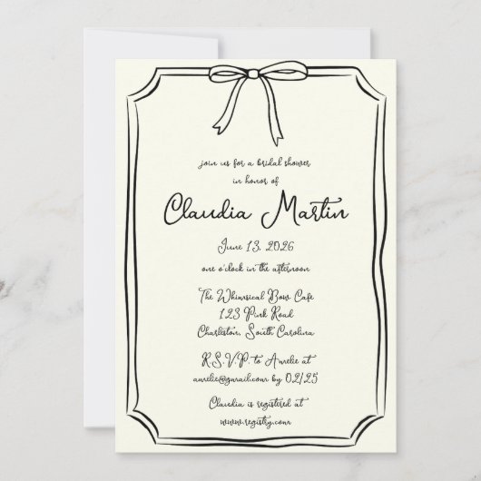 Whimsical Hand getrokken boog bruids douche uitnod Kaart (Voorkant)