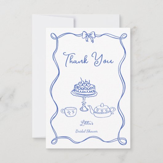 Whimsical hand getrokken boog bruids thee partij bedankkaart (Voorkant)