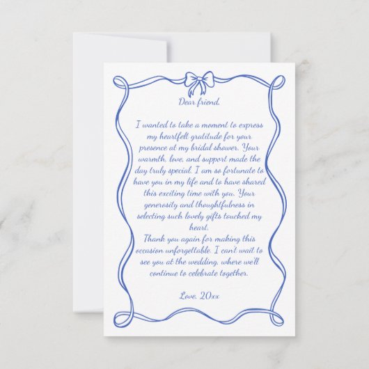 Whimsical hand getrokken boog bruids thee partij bedankkaart (Achterkant)