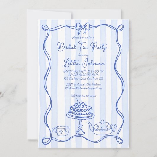 Whimsical hand getrokken boog bruids thee partij kaart (Voorkant)