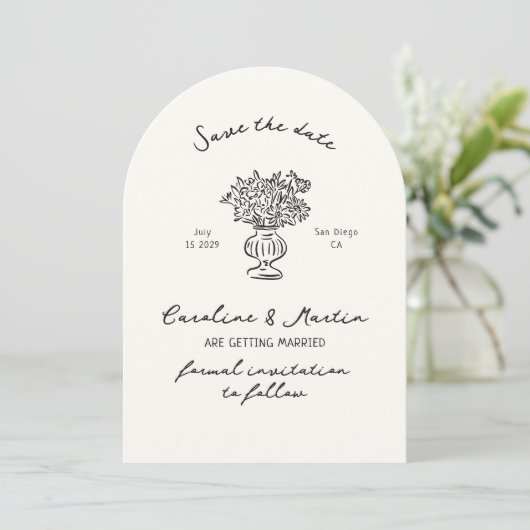 Whimsical, Hand getrokken boog bruiloft opslaan va Kaart (Staand voorkant)