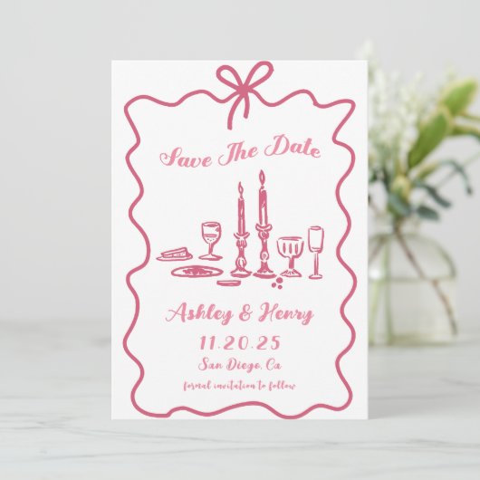 Whimsical Hand getrokken boog bruiloft Save the da Kaart (Staand voorkant)