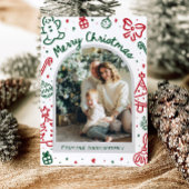 Whimsical Hand getrokken boog foto vrolijk kerstfe Feestdagenkaart