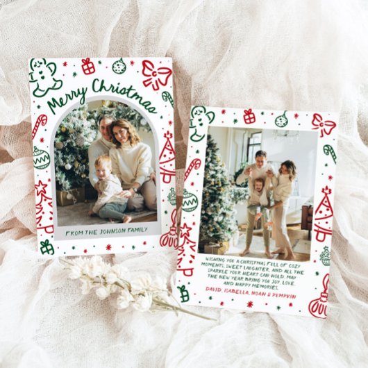 Whimsical Hand getrokken boog foto vrolijk kerstfe Feestdagenkaart