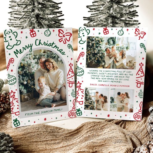 Whimsical Hand getrokken boog foto vrolijk kerstfe Feestdagenkaart