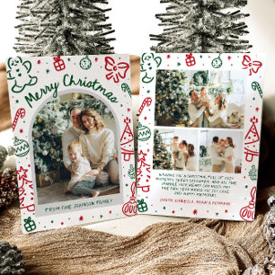 Whimsical Hand getrokken boog foto vrolijk kerstfe Feestdagenkaart