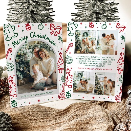 Whimsical Hand getrokken boog foto vrolijk kerstfe Feestdagenkaart