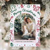 Whimsical Hand getrokken boog foto vrolijk kerstfe Feestdagenkaart