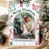 Whimsical Hand getrokken boog foto vrolijk kerstfe Feestdagenkaart