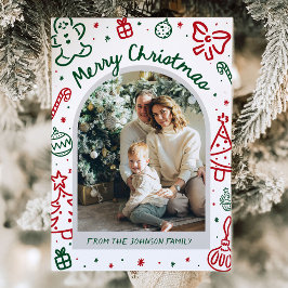 Whimsical Hand getrokken boog foto vrolijk kerstfe Feestdagenkaart