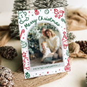 Whimsical Hand getrokken boog foto vrolijk kerstfe Feestdagenkaart