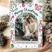 Whimsical Hand getrokken boog foto vrolijk kerstfe Feestdagenkaart