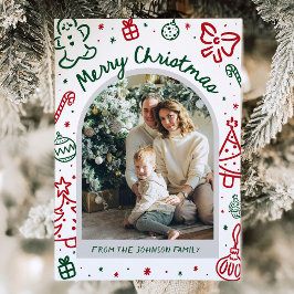 Whimsical Hand getrokken boog foto vrolijk kerstfe Feestdagenkaart