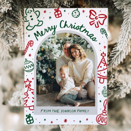 Whimsical Hand getrokken boog foto vrolijk kerstfe Feestdagenkaart