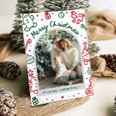 Whimsical Hand getrokken boog foto vrolijk kerstfe Feestdagenkaart