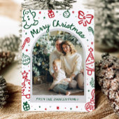 Whimsical Hand getrokken boog foto vrolijk kerstfe Feestdagenkaart