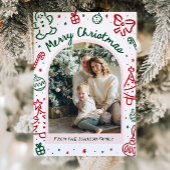 Whimsical Hand getrokken boog foto vrolijk kerstfe Feestdagenkaart