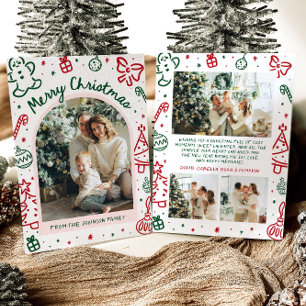 Whimsical Hand getrokken boog foto vrolijk kerstfe Feestdagenkaart