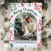 Whimsical Hand getrokken boog foto vrolijk kerstfe Feestdagenkaart