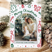 Whimsical Hand getrokken boog foto vrolijk kerstfe Feestdagenkaart