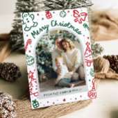 Whimsical Hand getrokken boog foto vrolijk kerstfe Feestdagenkaart