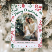 Whimsical Hand getrokken boog foto vrolijk kerstfe Feestdagenkaart