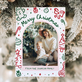 Whimsical Hand getrokken boog foto vrolijk kerstfe Feestdagenkaart