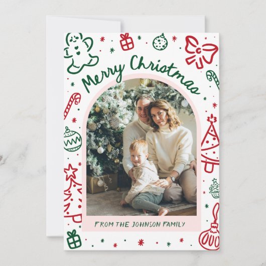 Whimsical Hand getrokken boog foto vrolijk kerstfe Feestdagenkaart (Voorkant)