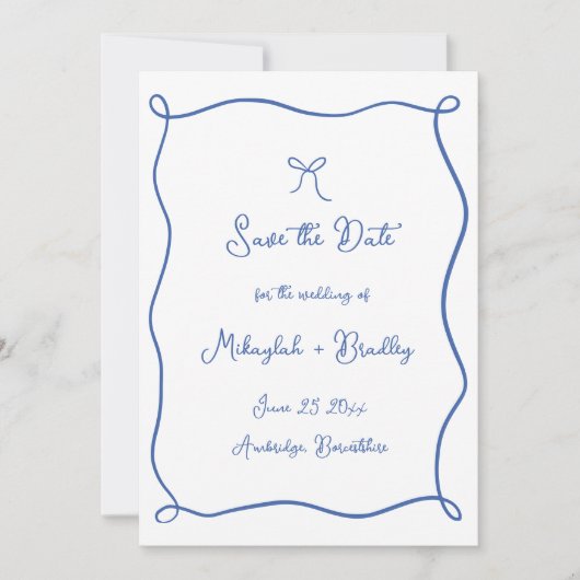 Whimsical Hand getrokken boog Frans Blauw bruiloft Save The Date (Voorkant)