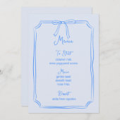 Whimsical Hand getrokken boog Girly Coquette blauw Menu (Voorkant / Achterkant)