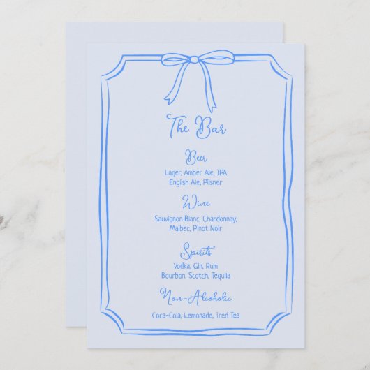 Whimsical Hand getrokken boog Girly Coquette blauw Menu (Voorkant / Achterkant)