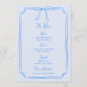 Whimsical Hand getrokken boog Girly Coquette blauw Menu (Voorkant)