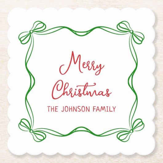 Whimsical Hand getrokken boog kerstcadeau Kartonnen Onderzetters (Voorkant)