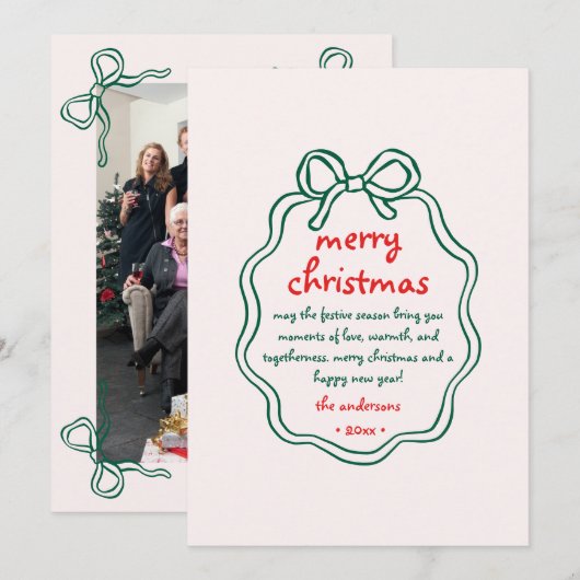 Whimsical Hand Getrokken Boog Lijst Kerstfoto Feestdagenkaart (Voorkant / Achterkant)