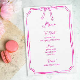 Whimsical Hand getrokken boog meisjescoquette roze Menu