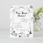 Whimsical Hand getrokken boog New Years Eve Party Kaart (Staand voorkant)