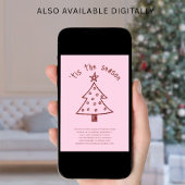 Whimsical Hand Getrokken Boom Rood Roze Kerstfeest Kaart