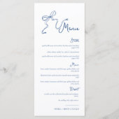 Whimsical Hand getrokken Bow  Blauw Bruiloft Menu (Voorkant)