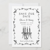 Whimsical Hand Getrokken Bow Candelabra Save the D Kaart (Voorkant)