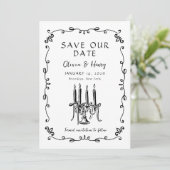 Whimsical Hand Getrokken Bow Candelabra Save the D Kaart (Staand voorkant)
