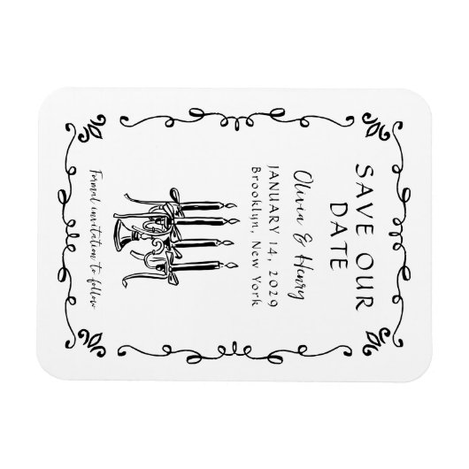 Whimsical Hand Getrokken Bow Candelabra Save the D Magneet (Horizontaal)