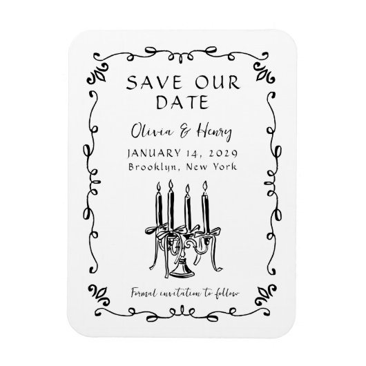 Whimsical Hand Getrokken Bow Candelabra Save the D Magneet (Verticaal)