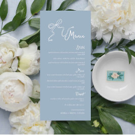 Whimsical Hand getrokken Bow Dusty Blue Bruiloft M Menu