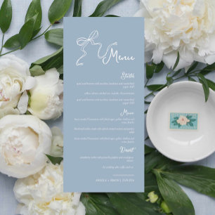 Whimsical Hand getrokken Bow Dusty Blue Bruiloft M Menu