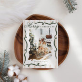 Whimsical Hand getrokken Bow Foto Kerstmis Feestdagenkaart