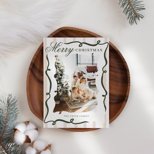 Whimsical Hand getrokken Bow Foto Kerstmis Feestdagenkaart