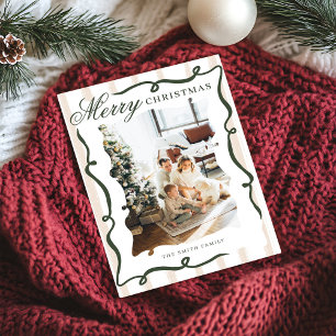 Whimsical Hand getrokken Bow Foto Kerstmis Feestdagenkaart