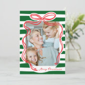 Whimsical Hand-getrokken Bow Lijst Foto Kerst Feestdagenkaart (Staand voorkant)