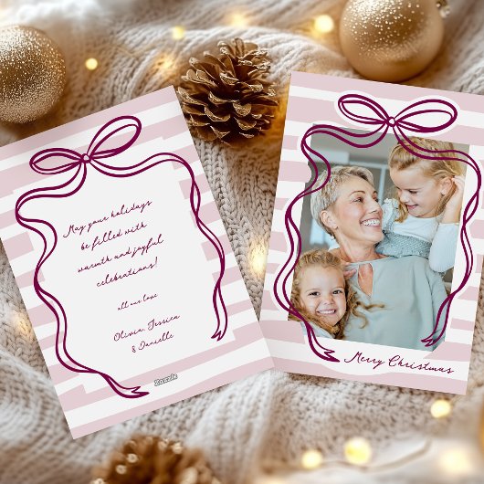 Whimsical Hand-getrokken Bow Lijst Foto Kerst Feestdagenkaart