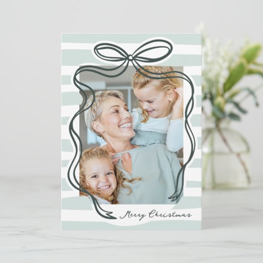 Whimsical Hand-getrokken Bow Lijst Foto Kerst Feestdagenkaart (Staand voorkant)
